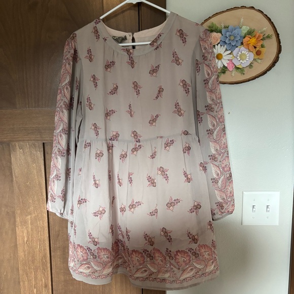 Anthropologie One September Fiora Floral Empire Top, Grey Size XL Pink Blush - Picture 5 of 12